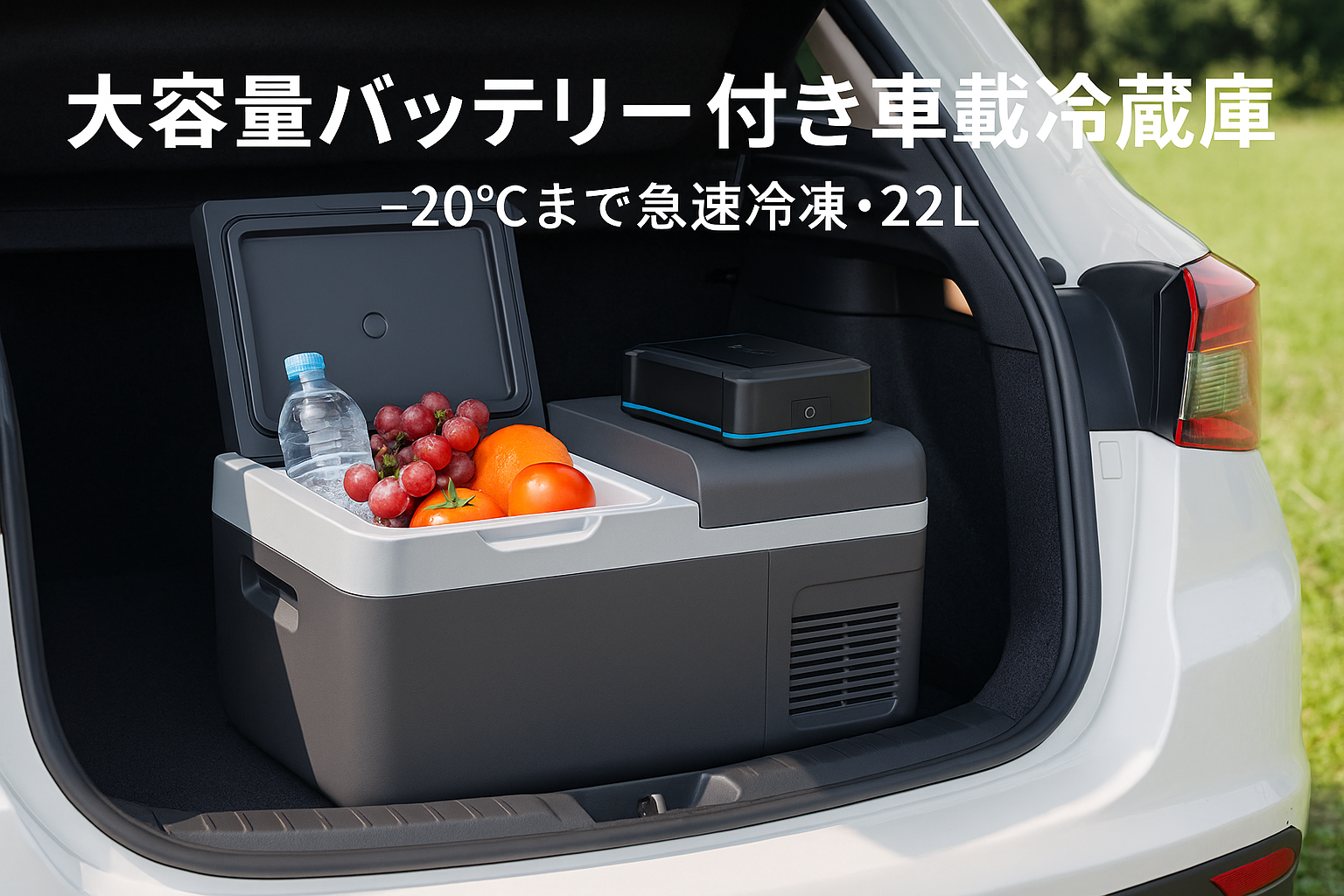 Sumeriy 車載冷蔵庫 22L バッテリー付き -20℃～20℃ 急速冷凍 ポータブル冷蔵庫 大容量 省エネ 4WAY電源対応 電池 DC12V24V/AC100V 車載家庭両用 車載冷蔵冷凍庫 静音 低電圧保護 車中泊 キャンプ 台風 災害時に大活躍 日本語説明書付き