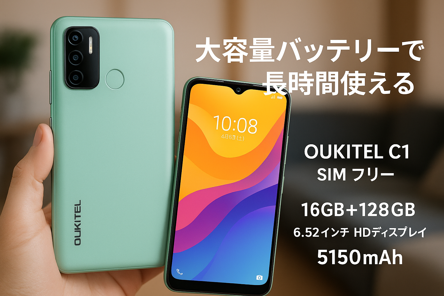 OUKITEL C1 SIMフリー スマートフォン 本体 16GB RAM+128GB ROM 1TB拡張可能 6.52インチHD 大画面 5150mAh大容量バッテリー 13MP+5MPカメラ 4G デュアル SIMスマホ 指紋認証 OTG GPS対応 docomo/au/SoftBank/Rakuten Mobile 回線対応 技適認証済 グローバルバージョン