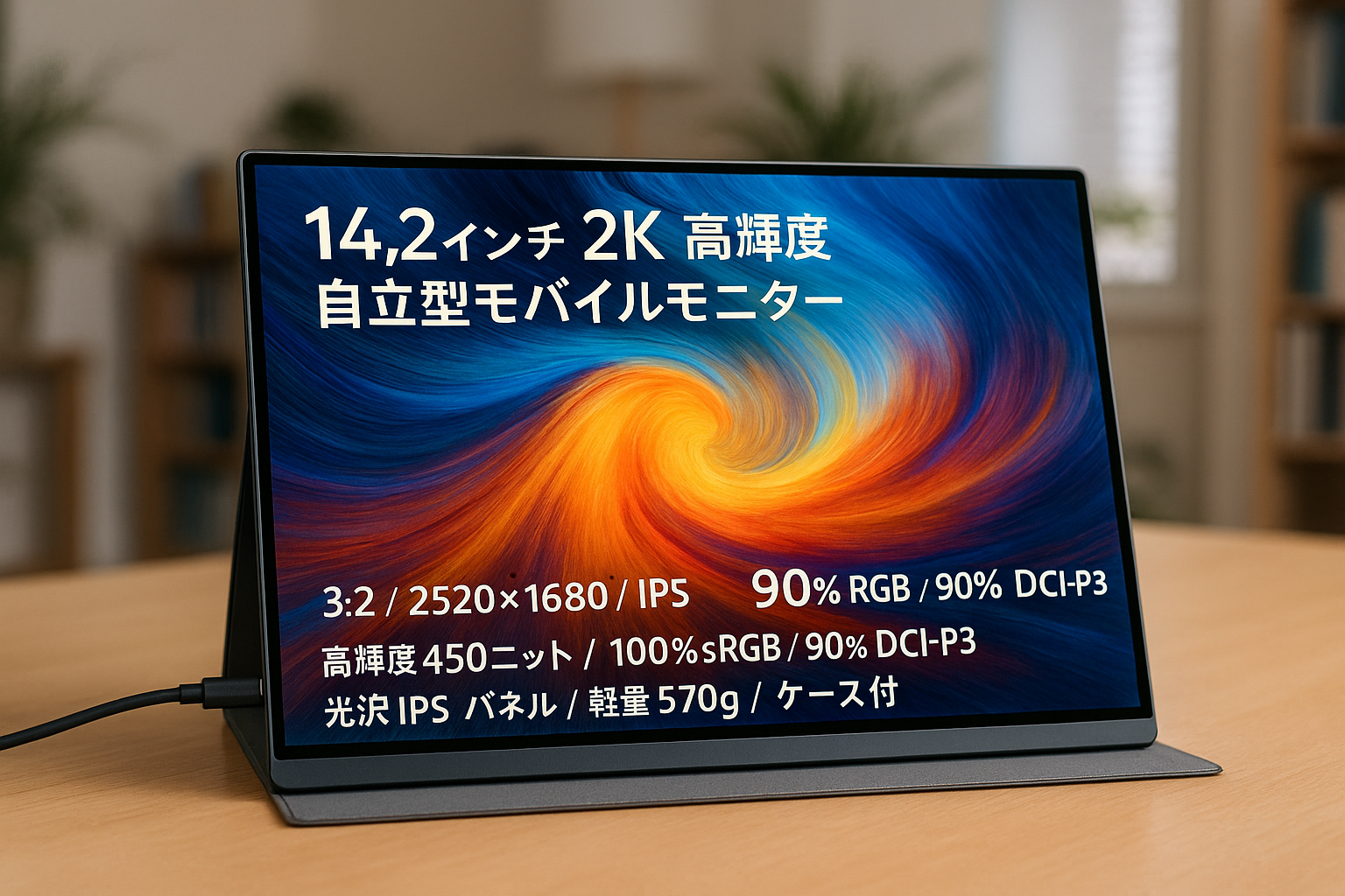 Upperizon モバイルモニター 14.2インチ 2K(2520×1680) 3:2 高輝度450nits 100%s RGB・90% DCI-P3 自立型 光沢IPSパネル 軽量570g 薄型 VESA対応 収納ケース付 スピーカー内蔵 USB Type-C×2 MiniHDMI PC/スマホ/Switch/ゲーム機 リモートワーク・ポータブルディスプレイ G-142