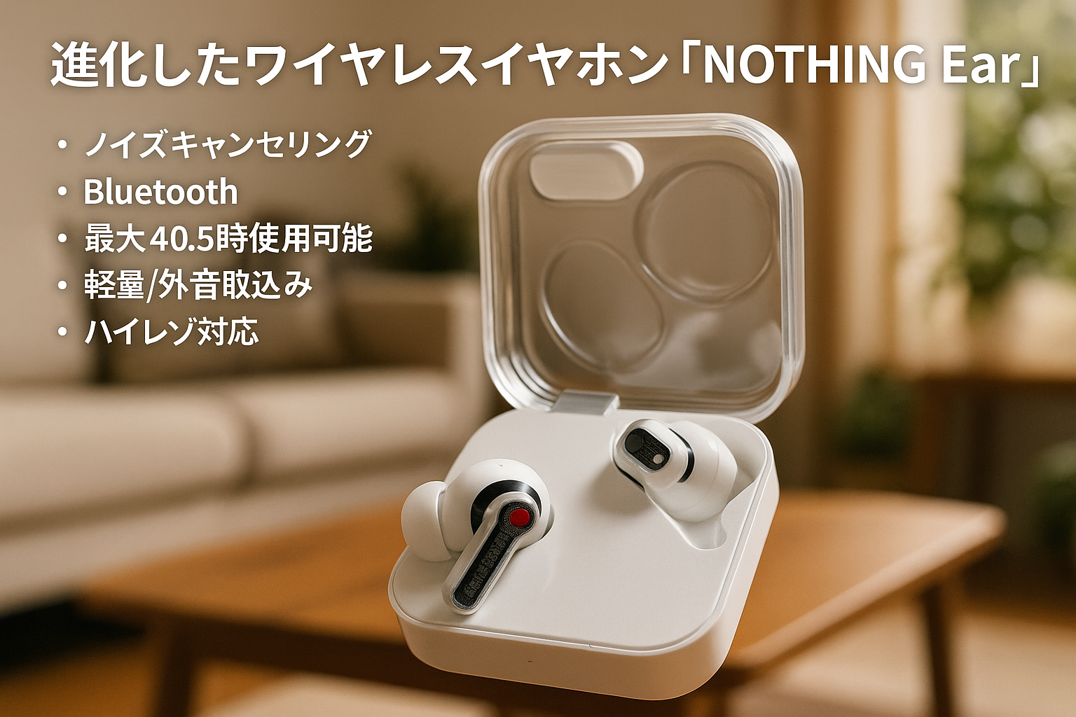 Nothing ワイヤレスイヤホン NOTHING Ear ノイズキャンセリング/ChatGPT対応/Bluetooth / 最大40.5時間使用可能 / 軽量/外音取り込み/ハイレゾ対応 (ホワイト)