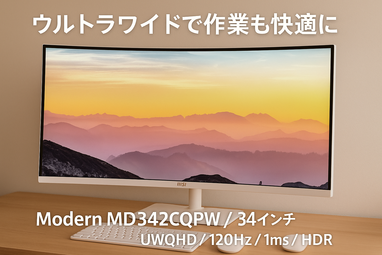 MSI モニター Modern MD342CQPW 34インチ/UWQHD/VAパネル/120Hz/1ms/HDMI 2.0b/DP1.4a/Adaptive-Sync/アンリフリッカー/ブルーライトカット/USBハブ機能/HDR/USB Type-C(最大98W)/スピーカー内蔵/チルト・高さ調整/メーカー3年保証