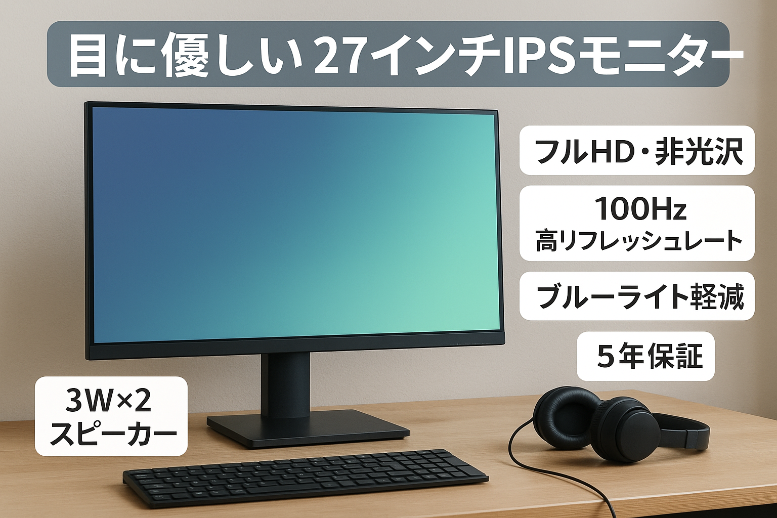 2748W 27インチ モニター 最長 5年保証 IPS 非光沢 フルHD 100Hz HDMI/Displayport/USB Type-C （充電不可） ハードウェアブルーライトカット 3W×2スピーカー ヘッドホン端子 傾き調整 (27インチ・スタンダード・黒)
