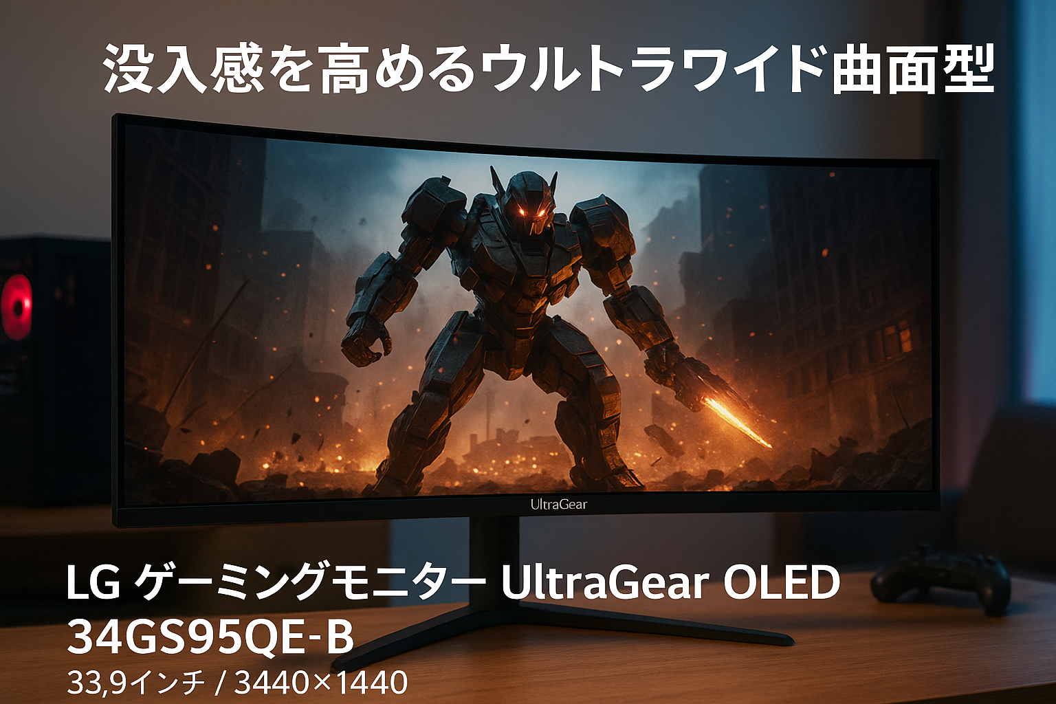 LG ゲーミング モニター UltraGear OLED 34GS95QE-B 33.9インチ/21:9 曲面型ウルトラワイド(3440×1440)/有機EL/240Hz/0.03ms(GTG､VESA ClearMR 13000)/DisplayHDR True Black 400/VRR(可変リフレッシュレート)/PIP､PBP(2PBP)
