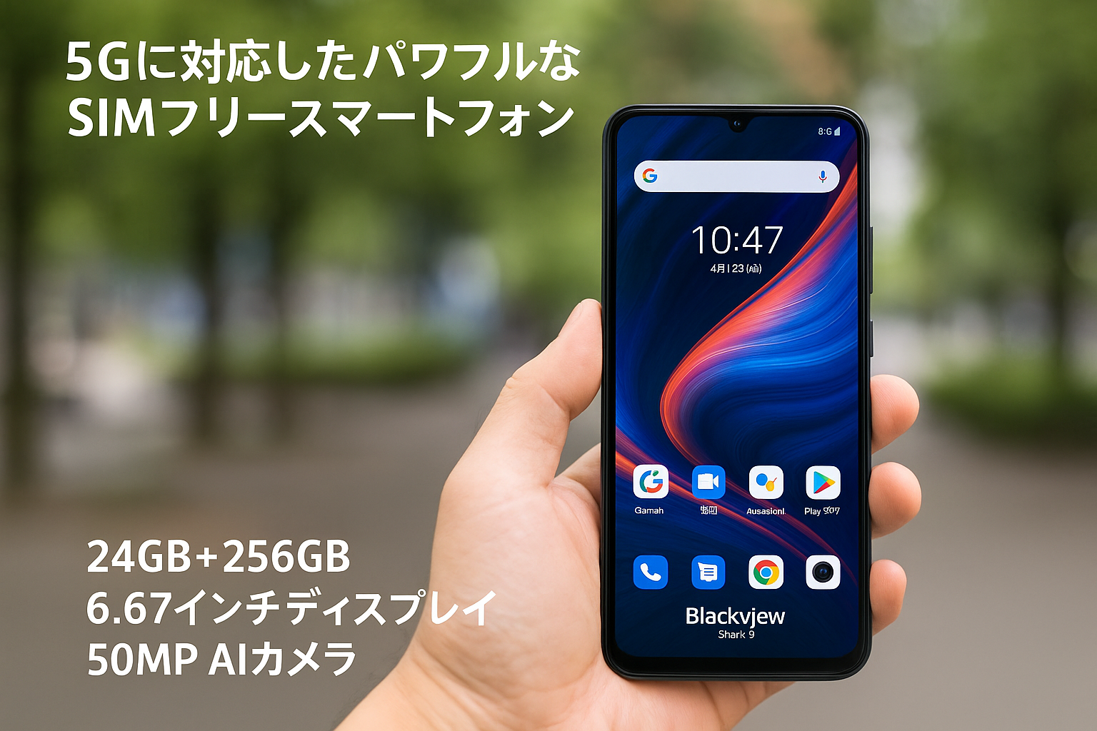 Blackview Shark9 スマホ 5G対応 Android 14 SIMフリー スマートフォン 24GB+256GB 90Hzリフレッシュレート 6.67インチ ディスプレイ 50MP AIカメラ Gemini AI搭載 5000mAh大容量バッテリー 18W 急速充電 NFC 顔認証 指紋認証 GPS WiFi 技適認証済 ブラック