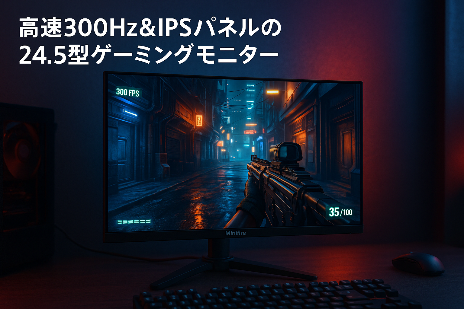 Minifireゲーミングモニター24.5インチ ネイティブ300Hz 1ms応答 FHD 非光沢 IPSパネル Adaptive Sync FHD HDR10 DC1-P390% sRGB120% 角度調整 VESA対応 DP/HDMIx2 スピーカー内蔵(DPケーブル付き-MFG25X1 PRO
