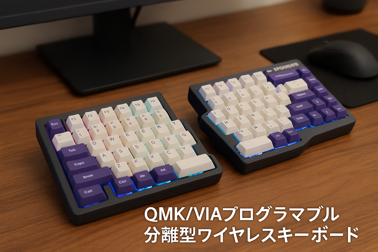 EPOMAKER Split65 QMK/VIA プログラマブルキーボード 2.4Ghz/Bluetooth/Type-Cワイヤレスメカニカルキーボード RGBバックライト付きスプリットレイアウトのエルゴノミクスゲーミングキーボード (Wisteria Linear Switch)