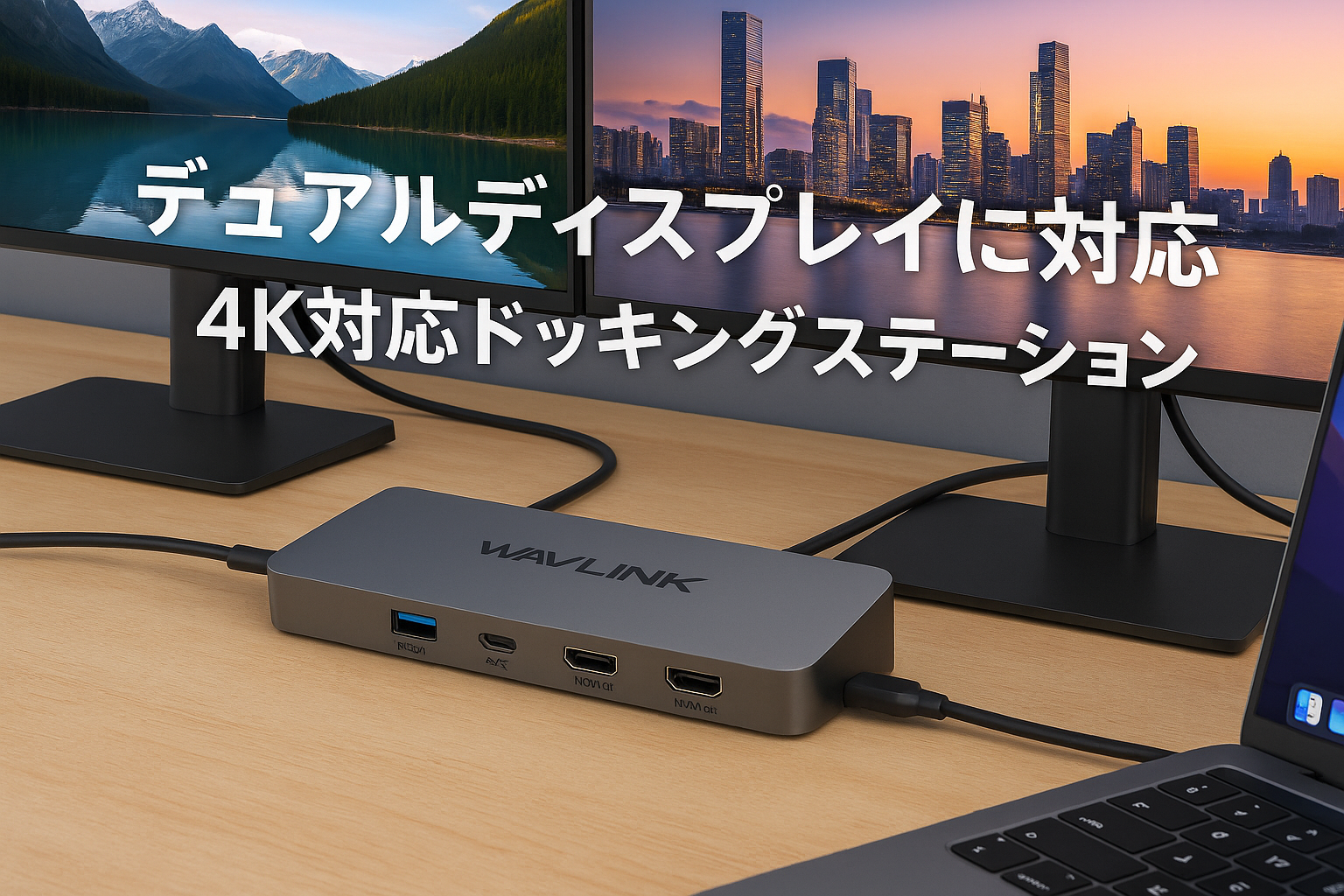WAVLINK 4K出力ドッキングステーション/デュアル HDMI アダプター/4K（3840x2160 @ 30Hz） ディスプレイ出力/1ｘ4K対応 HDMI出力ポート/1ｘ2K対応 HDMI出力ポート1ｘUSB 3.0ポート搭載1ｘUSB -Cポート搭載、HDMI 変換/デュアル HDMI/Windows 7/8/8.1 /10 /11、Mac OS 10/10以降/hdcpに非対応