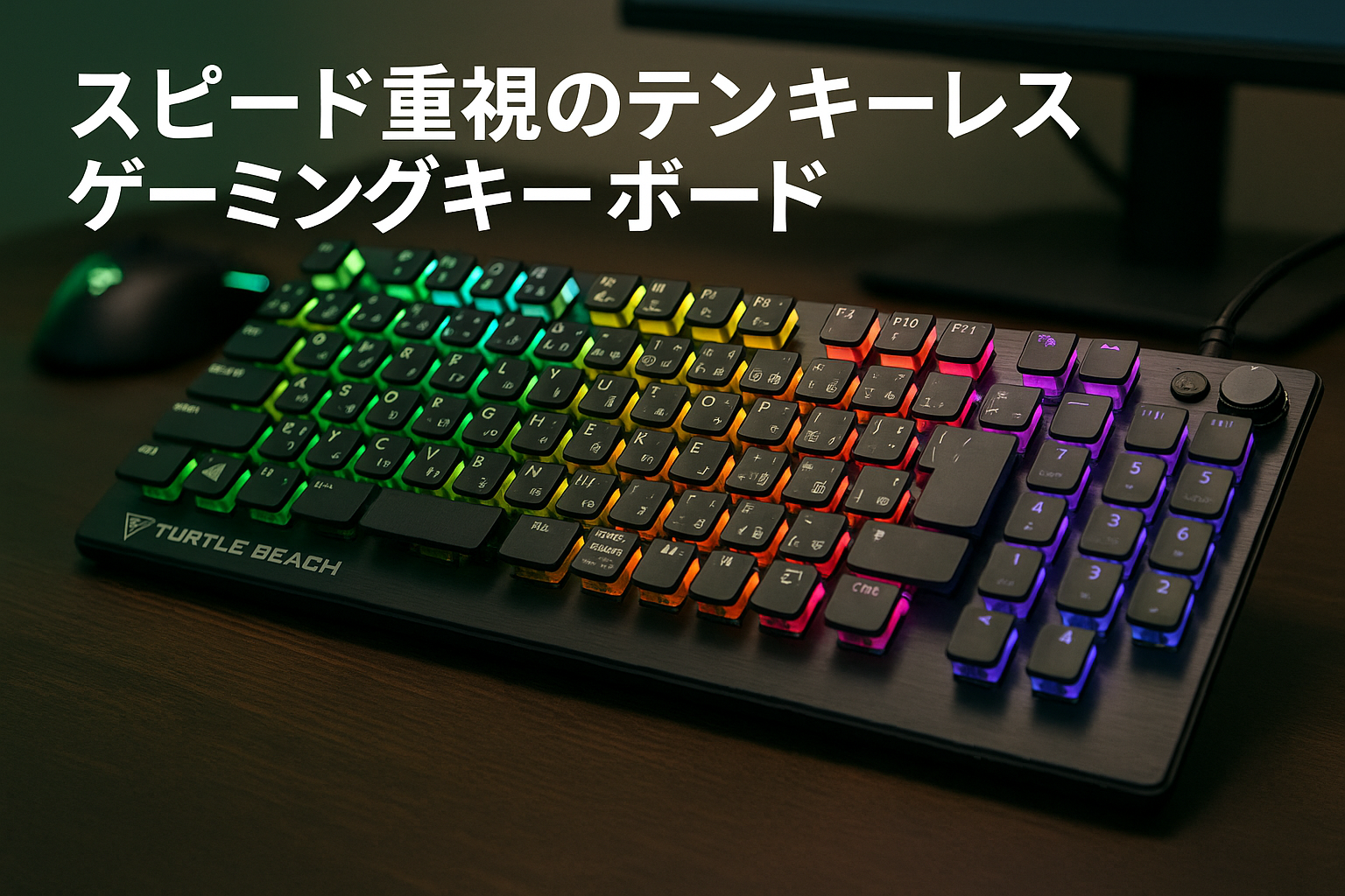 TURTLE BEACH ゲーミングキーボード Vulcan TKL AIMO JP 日本語配列 有線 ブラック/黒 メカニカル リニア テンキーレス スピード重視 薄型軽量キーキャップ RGBライティングボリュームダイヤル Windows 10以降【メーカー保証2年】