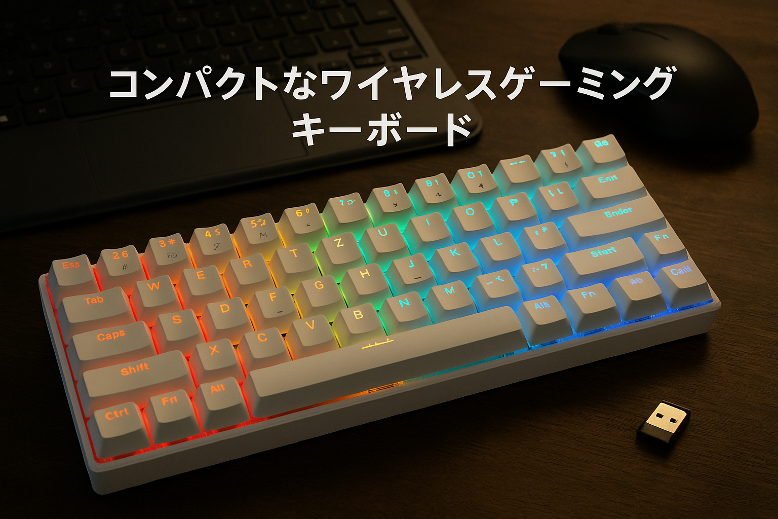 DK63 ワイヤレスゲーミングメカニカルキーボードBluetooth/2.4G/有線接続 赤軸メカニカルスイッチ 60％ キーボード RGBバックライト 全キー無衝突 英語配列 Windows/Mac対応 (ホワイト, 赤軸)