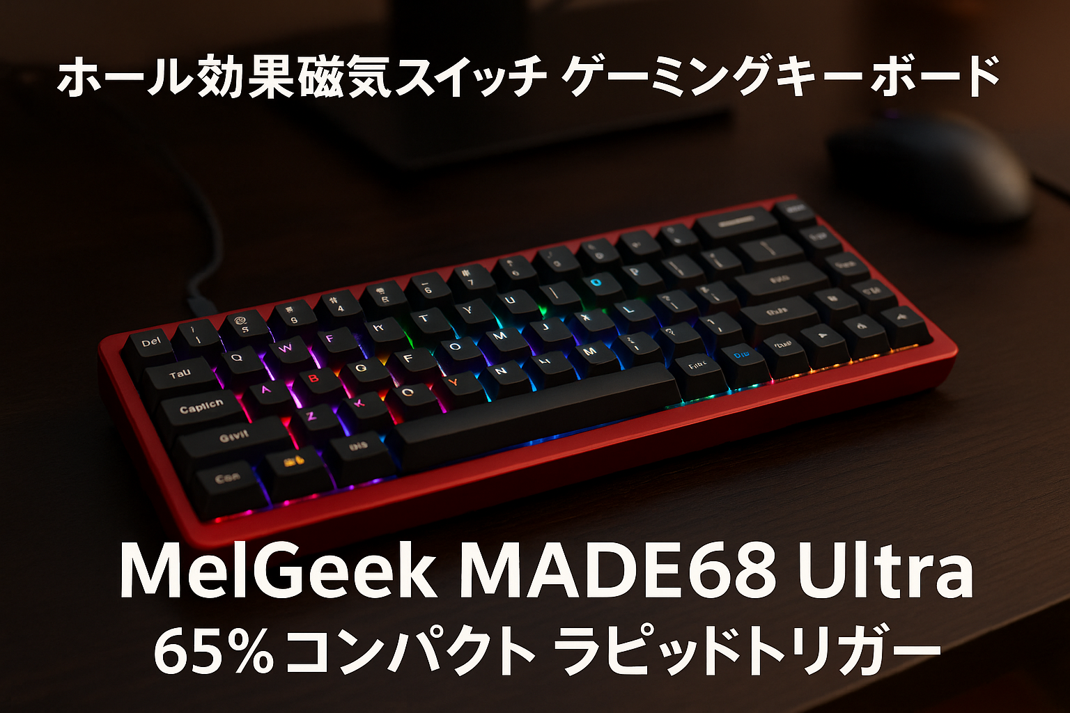 MelGeek MADE68 Ultra 有線キーボード、US英語配列、ホール効果磁気スイッチ ゲーミングキーボード、65% コンパクト ラピッド トリガー、ホットスワップ可能、RGB スナップ タップ & 調整可能なアクチュエーション、オンライン HIVE カスタム、アルミニウム ケース - 赤