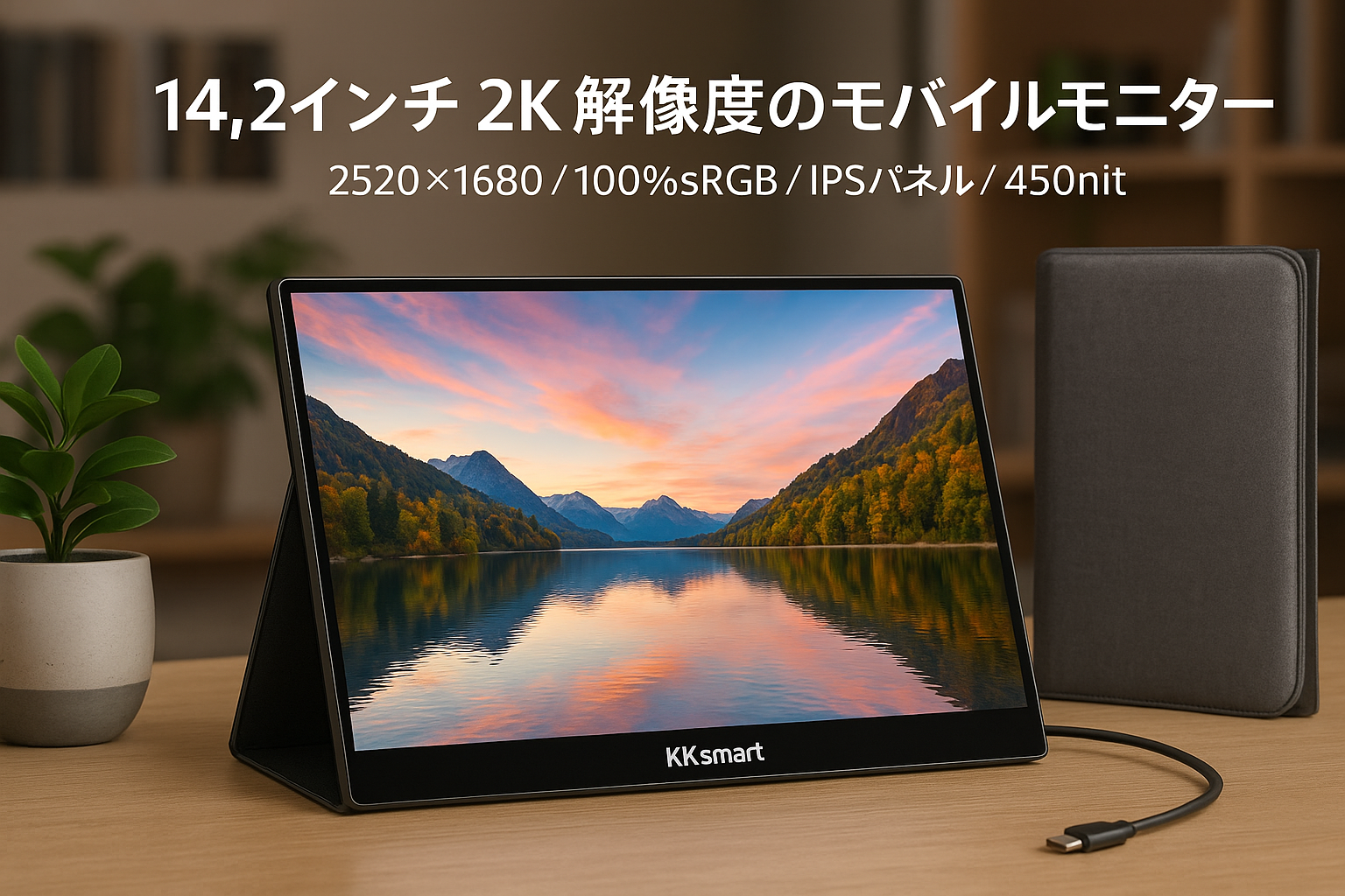 kksmart モバイルモニター 14.2インチ 2K(2520*1680)解像度 100%sRGB 90%DCI-P3 450nit高輝度 軽量570g 自立型 薄型 画像比調整可能 光沢IPSパネル 収納ケース付 Type-C/miniHDMI接続可能 PS5/XBOX/Switch/PC/Macなど対応 NK-142
