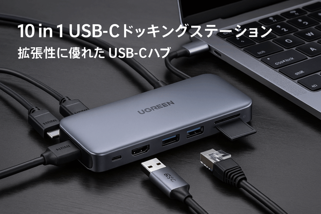 UGREEN Revodok 10 in 1 USB Cドッキングステーション USB Cハブ 二つHDMI拡張 USB A&C 3.2 10Gbpsデータ転送ポート4K@60Hz 二つ拡張8K@30Hz 100W PD急速充電 1Gbpsイーサネットポート SD Micro SD/TFカードリーダー付き MacBook Thinkpadに対応