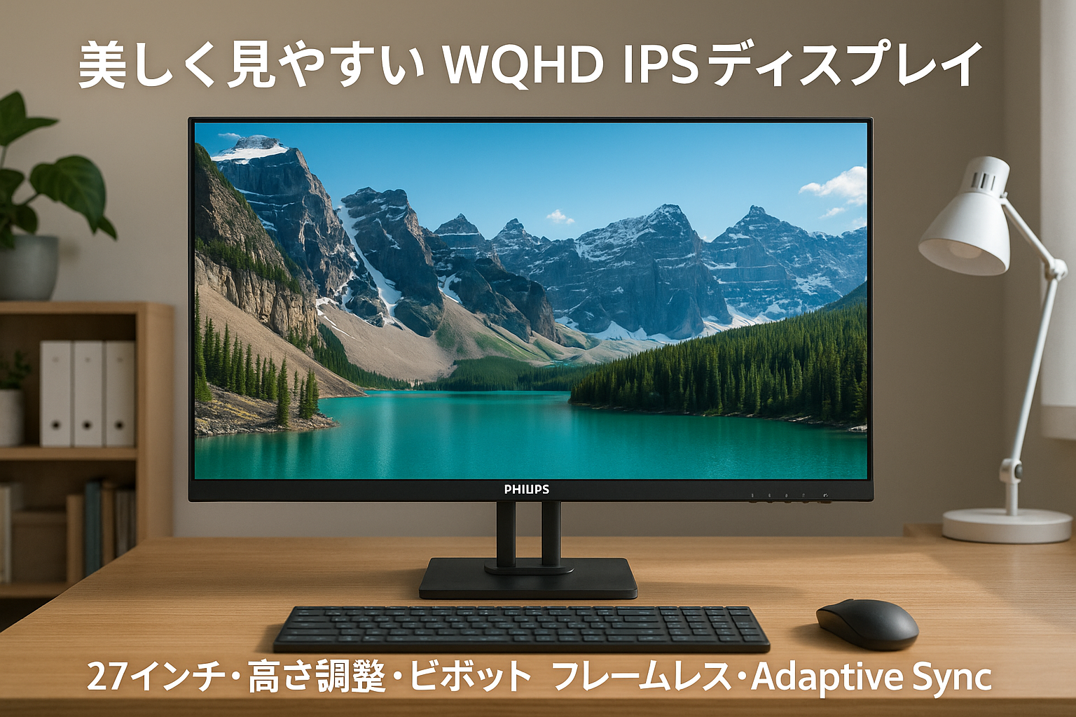 PHILIPS 液晶ディスプレイ PCモニター 27E1N5500E/11 (27インチ/5年保証/WQHD/IPS/HDMI,Display Port/高さ調整/チルト/ピボット/フレームレス/Adaptive Sync/ちらつき防止/ブルーライト軽減)