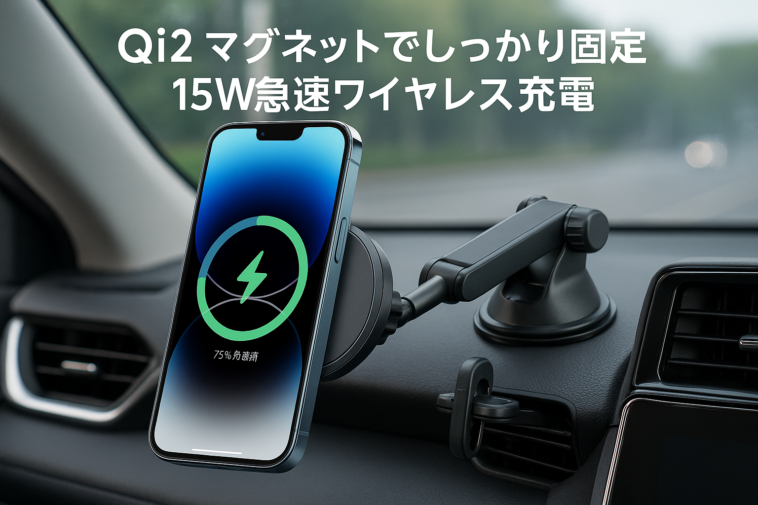 Qi2 マグセーフ充電器 車 15W 【真空吸盤+エアベントフック】 magsafe 車載 スマホホルダー 車載ワイヤレス充電 マグネット 急速充電&超強磁力 360°回転な台座 高級合金素材 アコン 吹き出し口 取付簡単 カー用品 iPhone 16/15/14/13/12 シリーズ&Galaxy S25シリーズ対応 GuMosh