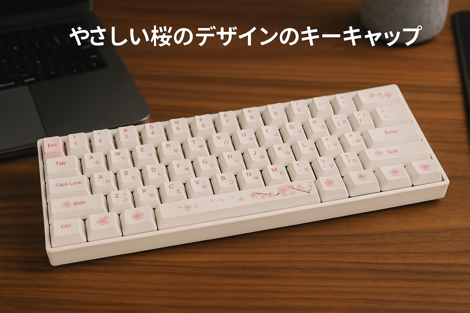 GUNMJO PBT 昇華型桜キーキャップ ゲーミングキーボード用 Cherry MXスイッチ メカニカルキーボード OEMプロファイル 61/87/フル104キー USレイアウト対応キー 6.25Uスペースバー付き
