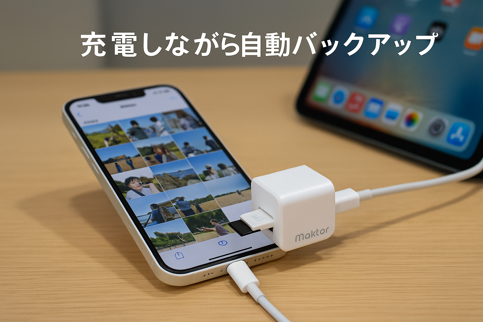 Maktar Qubii Power【充電しながら自動バックアップ】iPhone バックアップ iPad android スマホ タブレット 容量不足解消 SDカードリーダー データ移行 機種変更 保存 写真 動画 ファイル SDロック機能 MFi認証 USB-C 45w 急速充電