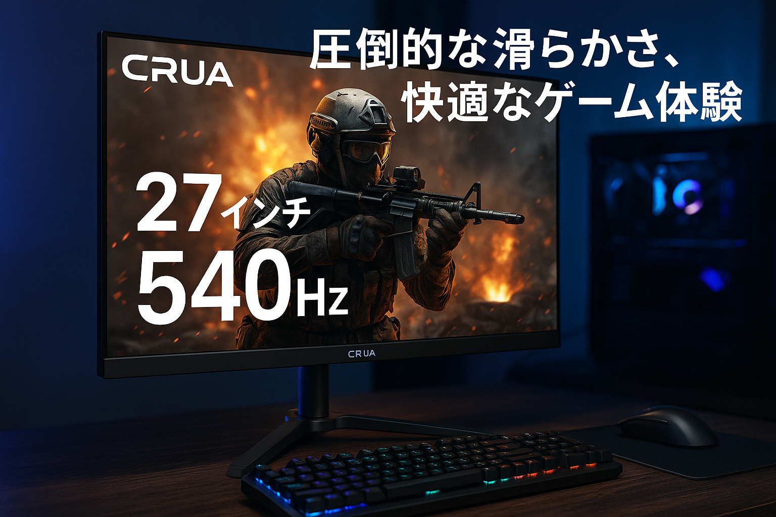 CRUA ゲーミングモニター 27インチ 540Hz PC モニター Fast IPS 非光沢 フルHD ディスプレイ HDMI2.1 & DP1.4/ブルーライト軽減/高さ調整/傾斜調整/広い視野角/壁掛け対応/スピーカー付き 3年保証 30日間返品保証