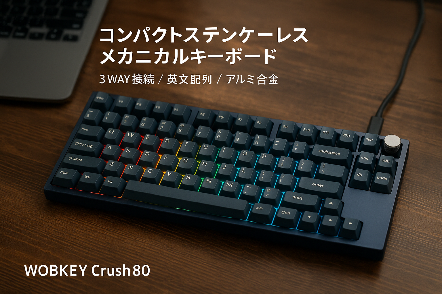 WOBKEY Crush80 メカニカルキーボード 3WAY接続 無線 テンキーレス TKL コンパクトサイズ 英字配列 ガスケットマウント RGB アルミ合金製 簡単取り外しケース ホットスワップ VIA 国内正規品 (Proネイビー)