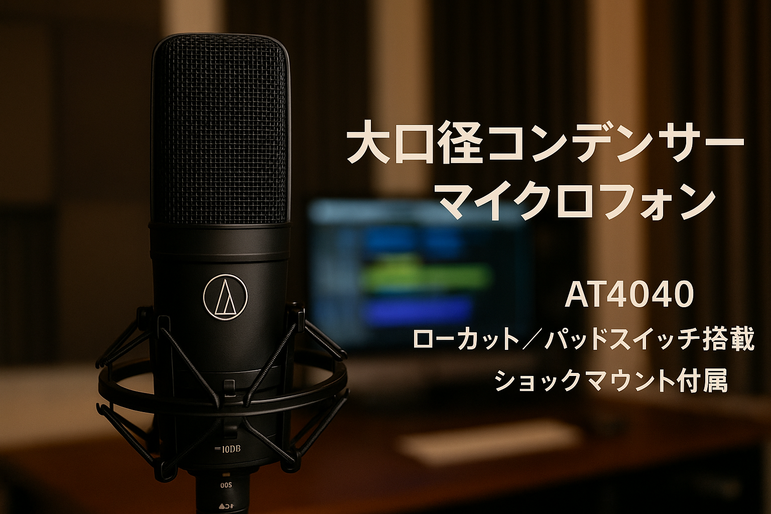 オーディオテクニカ AT4040 コンデンサーマイク XLR 1インチ大口径ダイアフラム / DCバイアス/単一指向性 / 80Hzローカットフィルタースイッチ / 10dBパッドスイッチ / 専用ショックマウント付属/トランスレス 【国内正規品】 ブラック