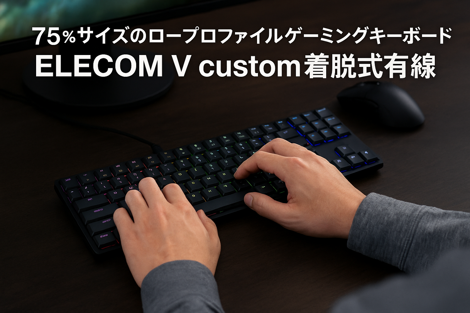 エレコム ゲーミングキーボード V custom VK720AL ロープロ 有線 着脱式 磁気式 アナログ検知スイッチ搭載 75％サイズ US配列 USキーボード ブラック TK-VK720ALBK-EN