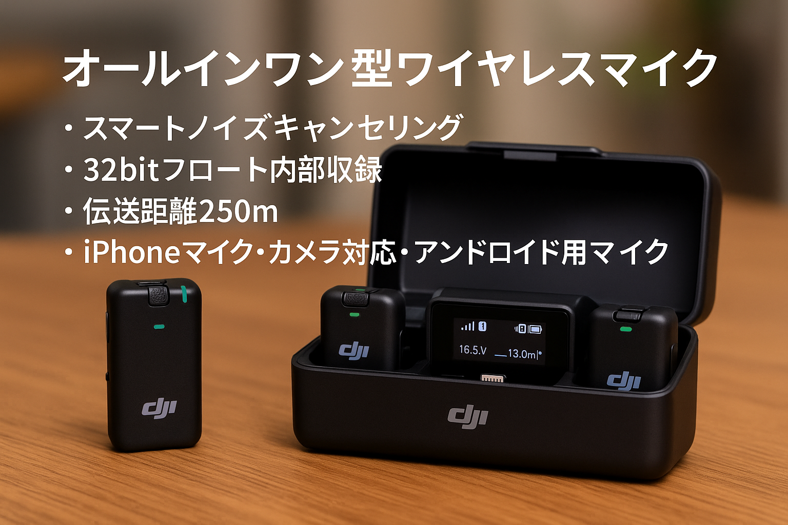 DJI Mic 2（トランスミッター×2 + レシーバー×1 + 充電ケース） オールインワン型ワイヤレスマイク スマートノイズキャンセリング 32bitフロート内部収録 伝送距離250m iPhoneマイク カメラ対応 アンドロイド用マイク