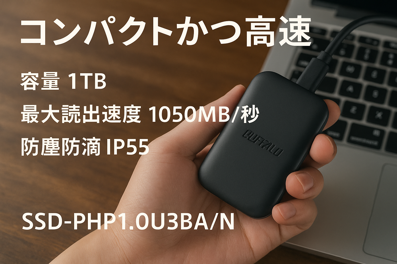 バッファロー SSD 外付け 1TB USB3.2 Gen2 Type‐C 最大読出速度1050MB/秒 防塵防滴 IP55 耐衝撃 MIL‐STD ポータブル【 iPhone 15 15Pro Windows MacOS ChromeOS PS4 PS5 メーカー動作確認済み】SSD-PHP1.0U3BA/N
