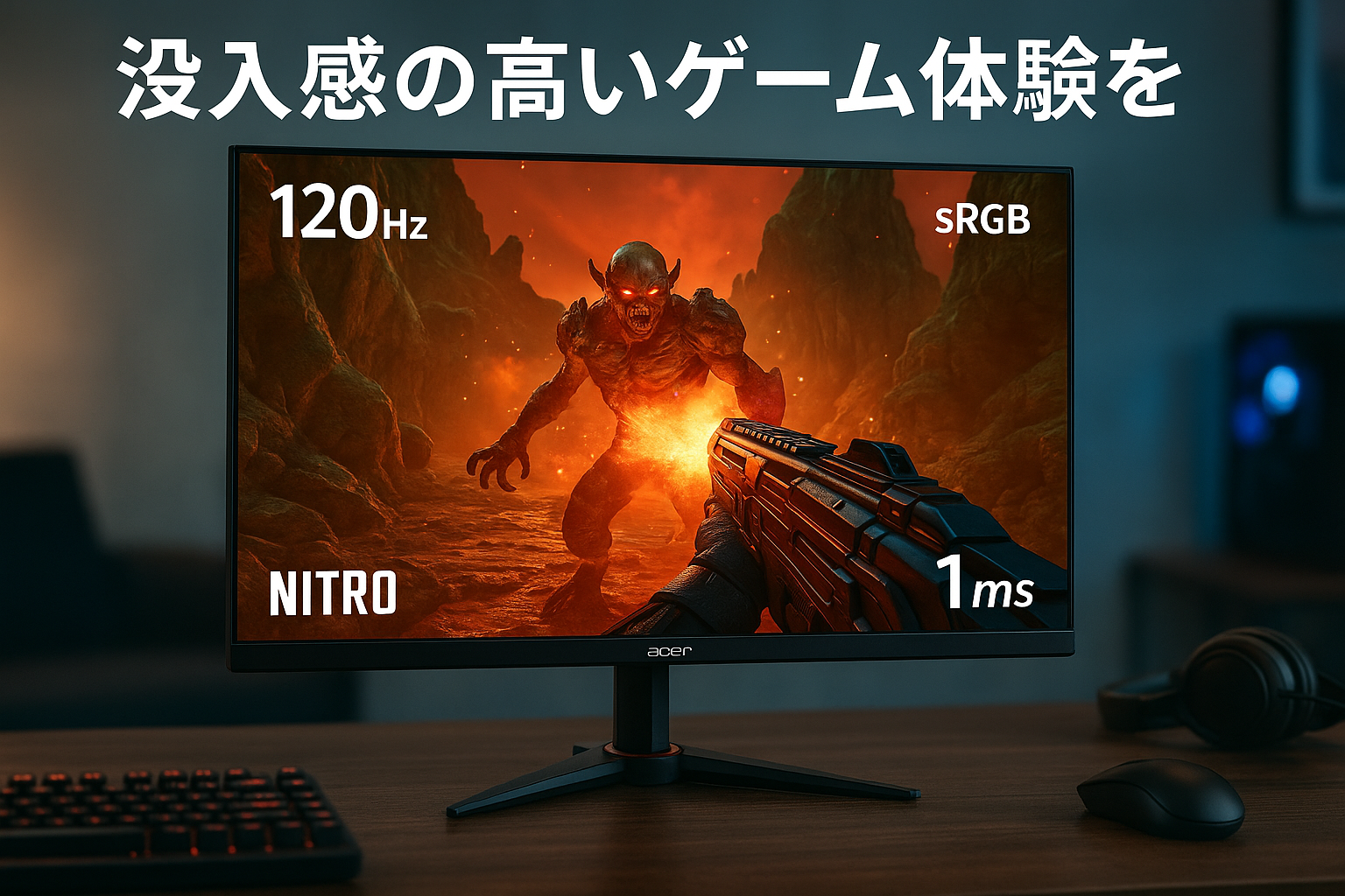 Acer Nitro ゲーミングモニター 27インチ フルHD 非光沢 IPS 120Hz 1ms(VRB) sRGB 99% AdaptiveSync ブラックブースト ゲームビューテクノロジー ブルーライト低減 HDMI 1.4 DisplayPort v1.2 ミニDSub 15ピン VESAマウント対応 KG271Gbip