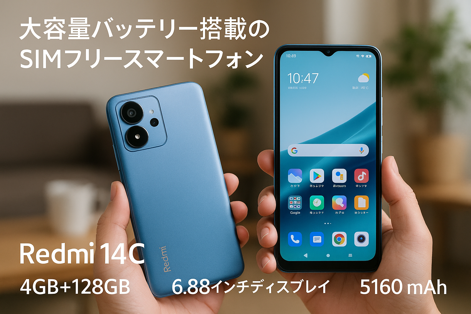 シャオミ(Xiaomi) SIMフリー スマートフォン Redmi 14C 4GB+128GB 6.88インチディスプレイ 5160 mAh 大容量バッテリー 18W急速充電 docomo/au/SoftBank/Rakuten Mobile 回線対応 スターリーブルー