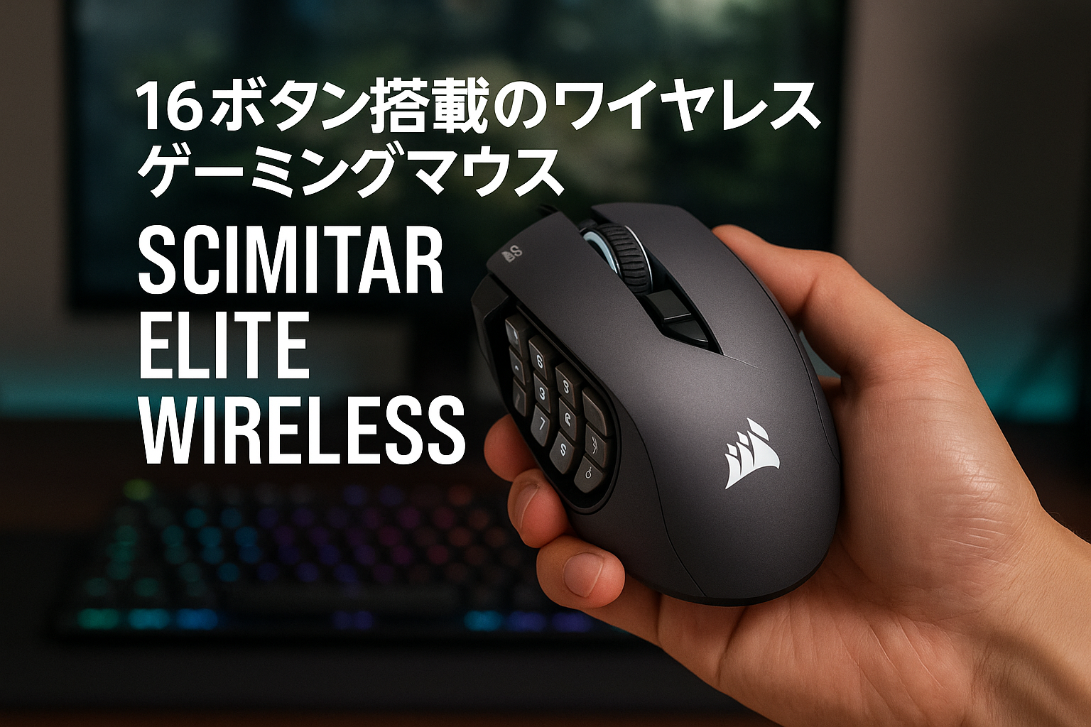 CORSAIR SCIMITAR ELITE WIRELESS SE MMOに最適な多ボタンのワイヤレスゲーミングマウスプログラム可能な16ボタン MARKSMAN S 33Kセンサー ワイヤレス Bluetooth グレー CH-9314014-AP