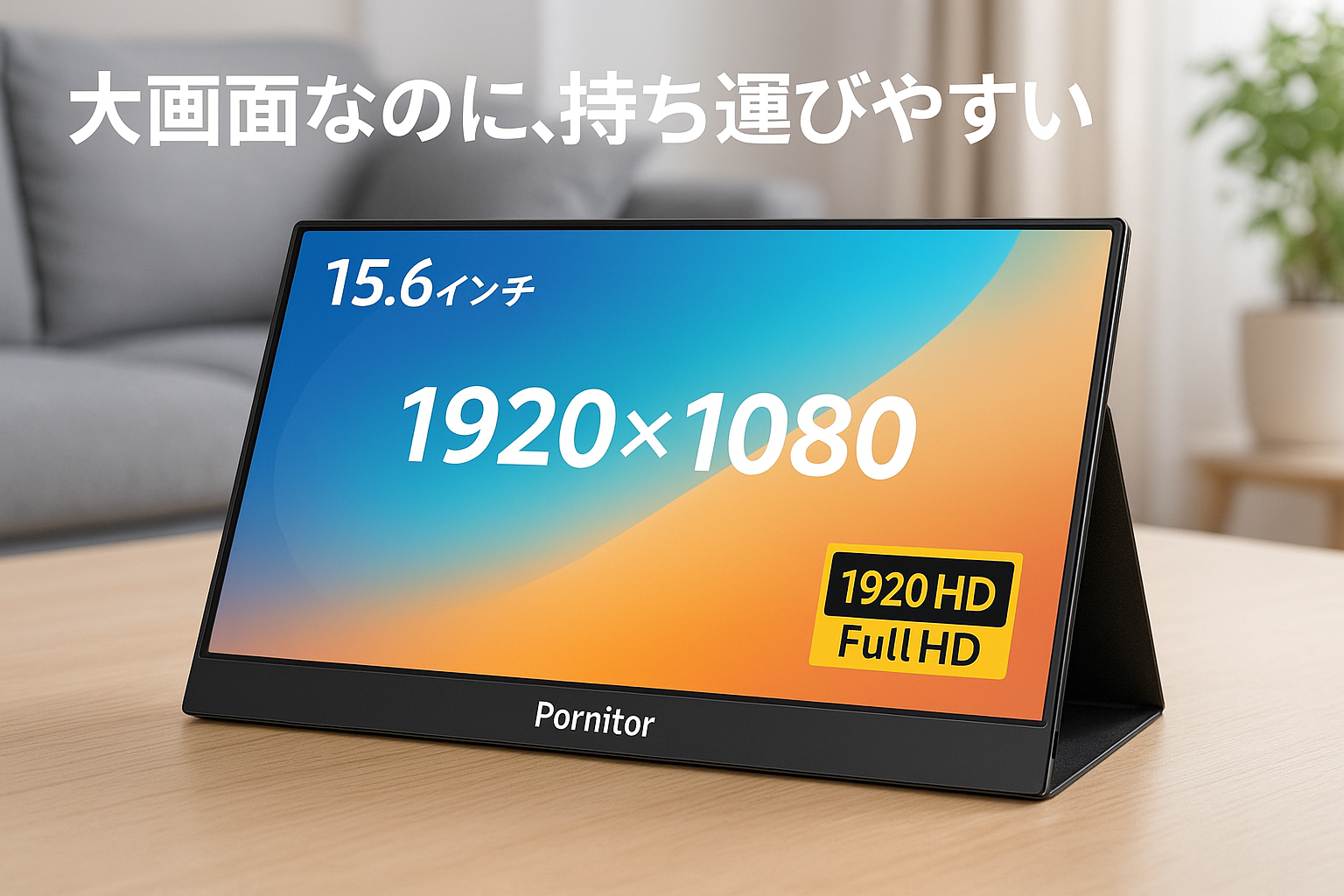 Pornitor モバイルモニター 15.6インチ 1920x1080FHD モバイルディスプレイ ポータブルモニター IPS液晶パネル 持ち運び 軽量 薄型 USB C/mini HDMI付き スマホ/PC/Mac/ゲーム機など対応
