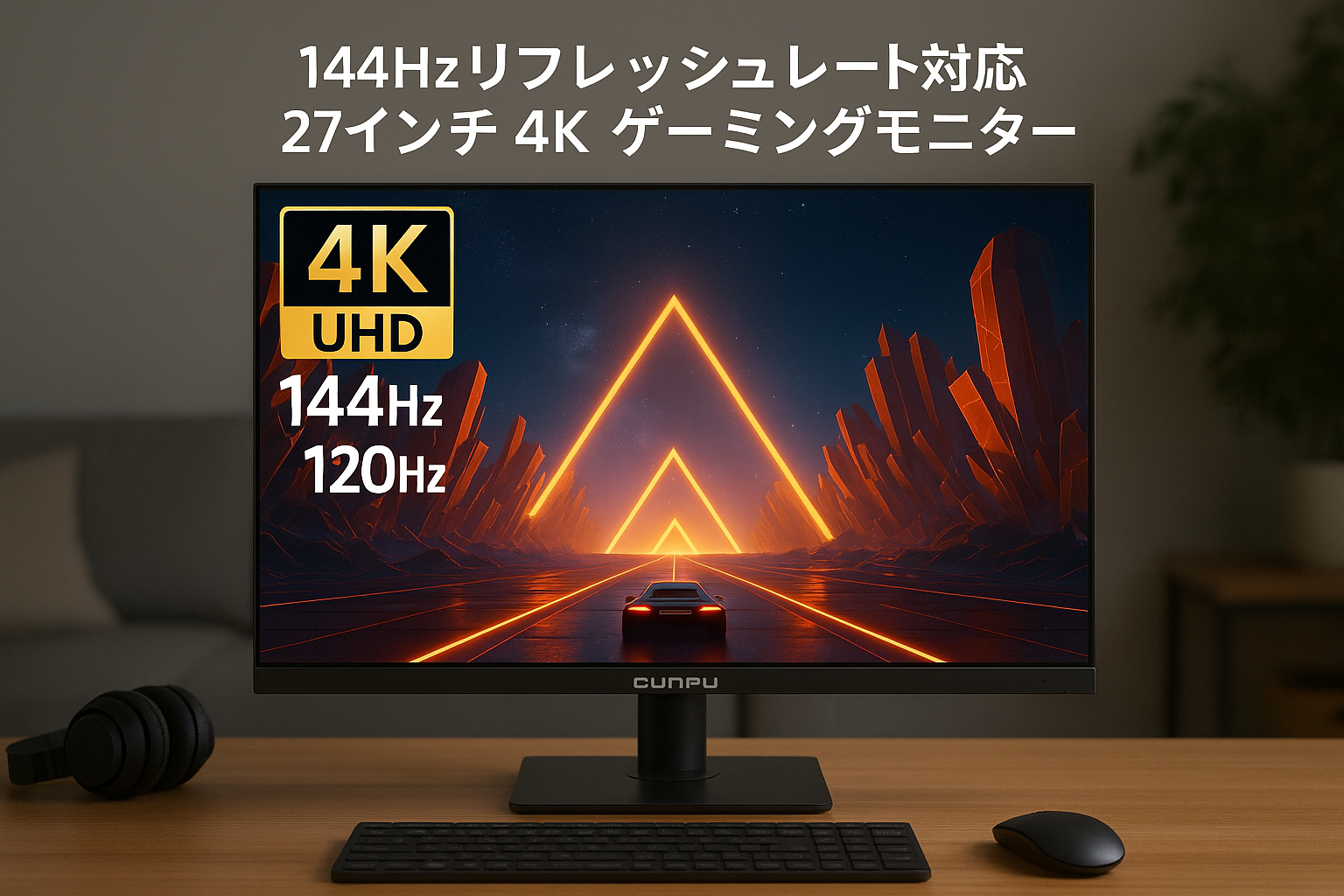 CUNPU 27インチ 4K モニター 144Hz/120Hz UHD(3840x2160)解像度 4k ゲーミングモニター 10.7億色表示(8bit+Hi-FRC) 135%SRGB/100%AdobeRGB/99%P3 IPS非光沢パネル 縦横回転・高さ調整 VESA対応 PS5 4K120Hz 対応 (内蔵スピーカー/HDMI/DP) ブルーライト軽減 HDR10 PCモニター