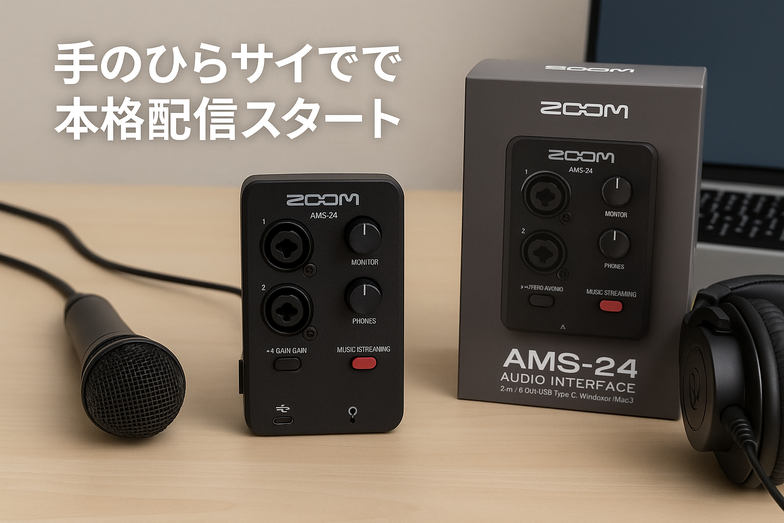 ZOOM ズーム AMS-24 オーディオインターフェース ブラック 2イン/4アウトUSB-Type-C Windows／Mac／iOS／Androidに対応 手のひらサイズ 音声をステレオミックスして配信可能