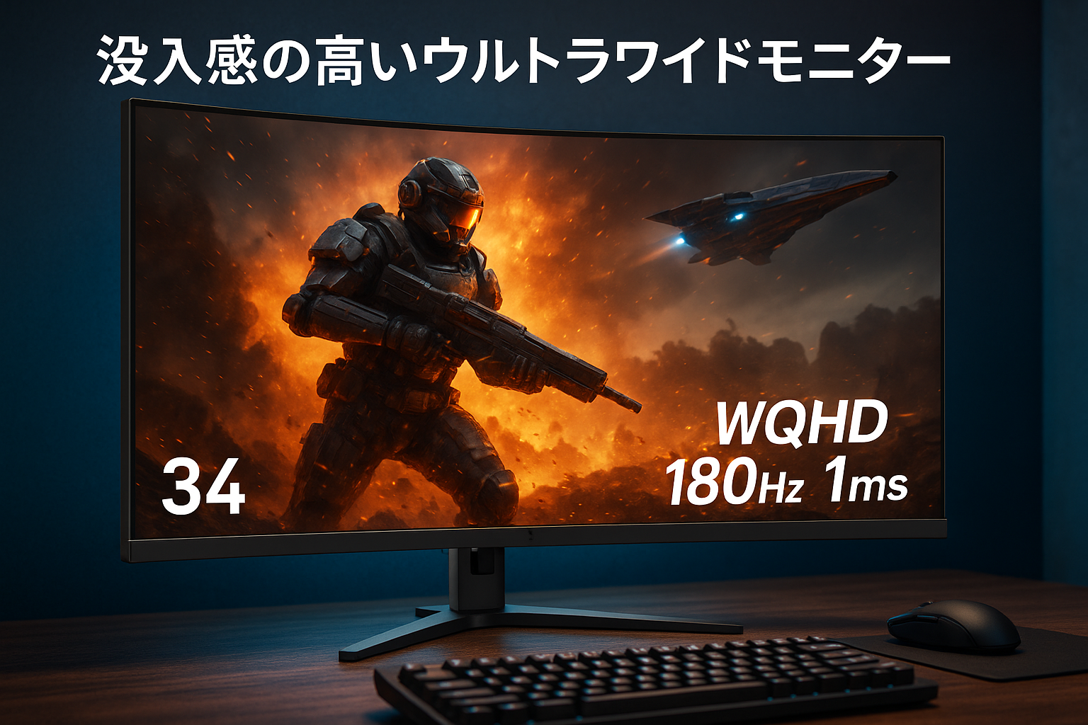 XUNDEFINED 34インチ湾曲ゲーミングモニター 180Hz/1ms/WQHD 21:9 曲面 1500R ウルトラワイド モニター/4000:1コントラスト比/126% sRGB/HDR/Adaptive Sync/ブルーライト軽減/フリッカーフリー/高さ&傾斜調整/HDMI2.0×2/DP1.4×2/VESA対応