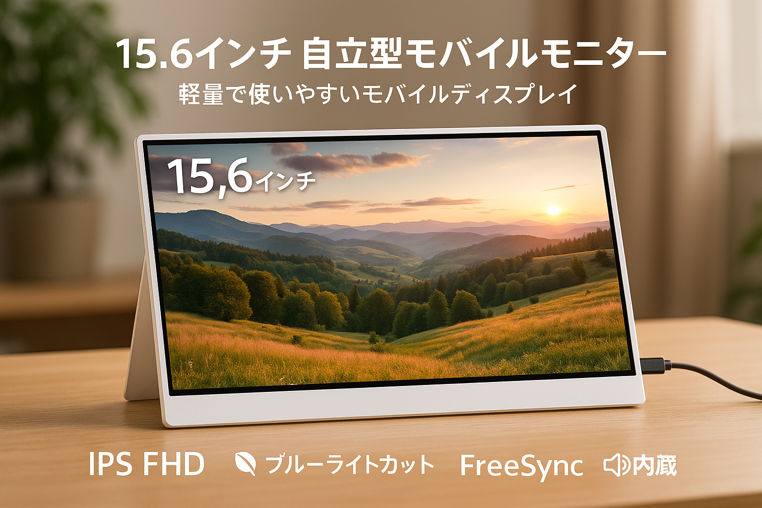 Comrize モバイルモニター 15.6インチ VESA モバイルディスプレイ 自立型 IPS FHD ブルーライトカット FreeSync対応 スピーカー内蔵 HDMI/USB-C接続 PS4/XBOX/Switch/スマホ対応 軽量596g 1年間のメーカー保証(ホワイト)