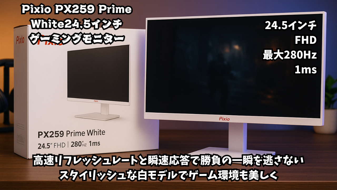 Pixio PX259 Prime White ゲーミングモニター 24.5インチ FHD IPS 280Hz 1ms 2年保証 30日間返品保証