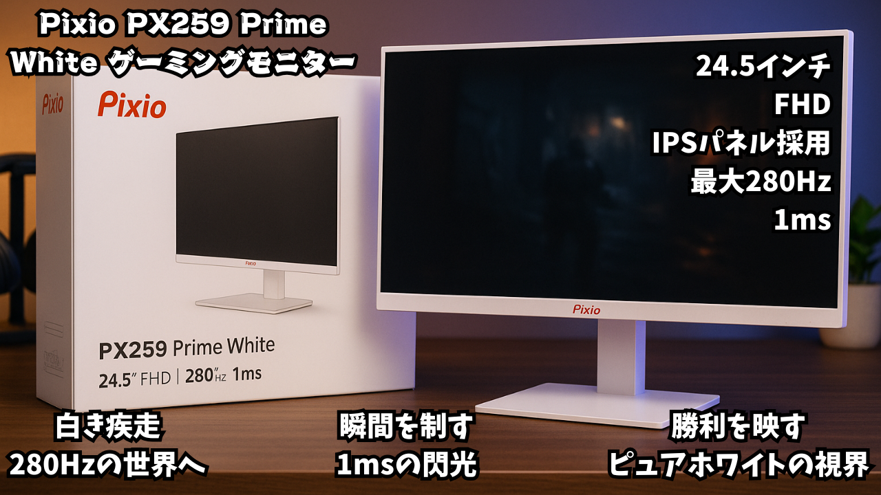 Pixio PX259 Prime White ゲーミングモニター 24.5インチ FHD IPS 280Hz 1ms 2年保証 30日間返品保証