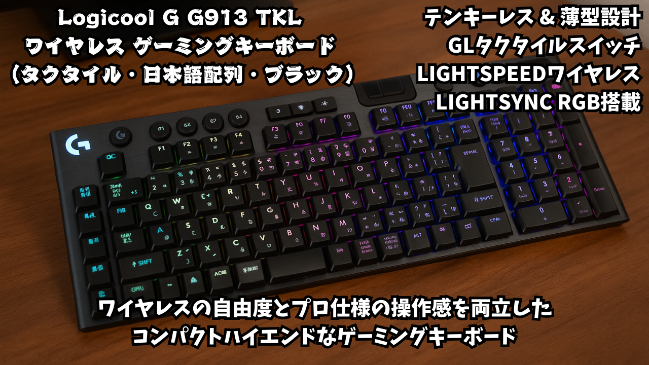 Logicool G(ロジクール G) ゲーミングキーボード テンキーレス ワイヤレス G913 TKL 薄型 GLスイッチ タクタイル 日本語配列 LIGHTSPEED 無線 Bluetooth 接続対応 LIGHTSYNC RGB G913-TKL-TCBK 国内正規品