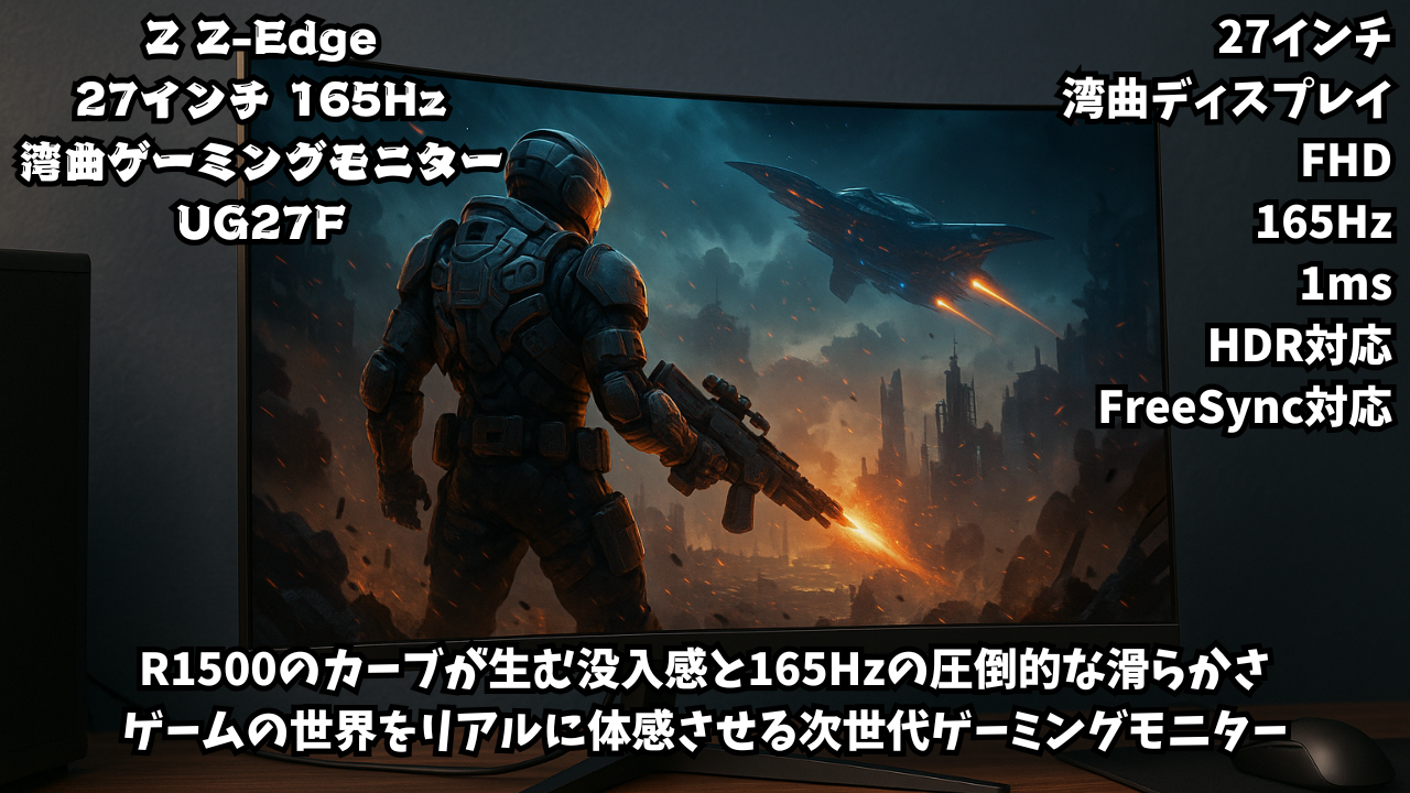 Z Z-Edge 湾曲ゲーミングモニター 165Hz 27インチ ディスプレイ LED FHD 1920x1080/非光沢/VAパネル/超薄型/HDR(標準輝度:250cd/㎡)/1ms/R1500曲面/FreeSync/HDMI/DisplayPort Z-EDGE UG27F「2024年版」