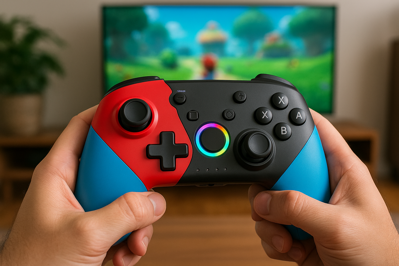 Switch コントローラー TURBO連射機能 マクロ機能 背面ボタン付き 9色RGBライト 1000mAh大容量 Bluetooth 無線接続 スイッチ コントローラー ジャイロセンサー搭載 4階段HD振動 スリープ解除 プロコン Switch/Lite/OLEDに対応 Android/IOS/PCにも対応 日本語取扱説明書付き (Red blue) [nintendo_switch]