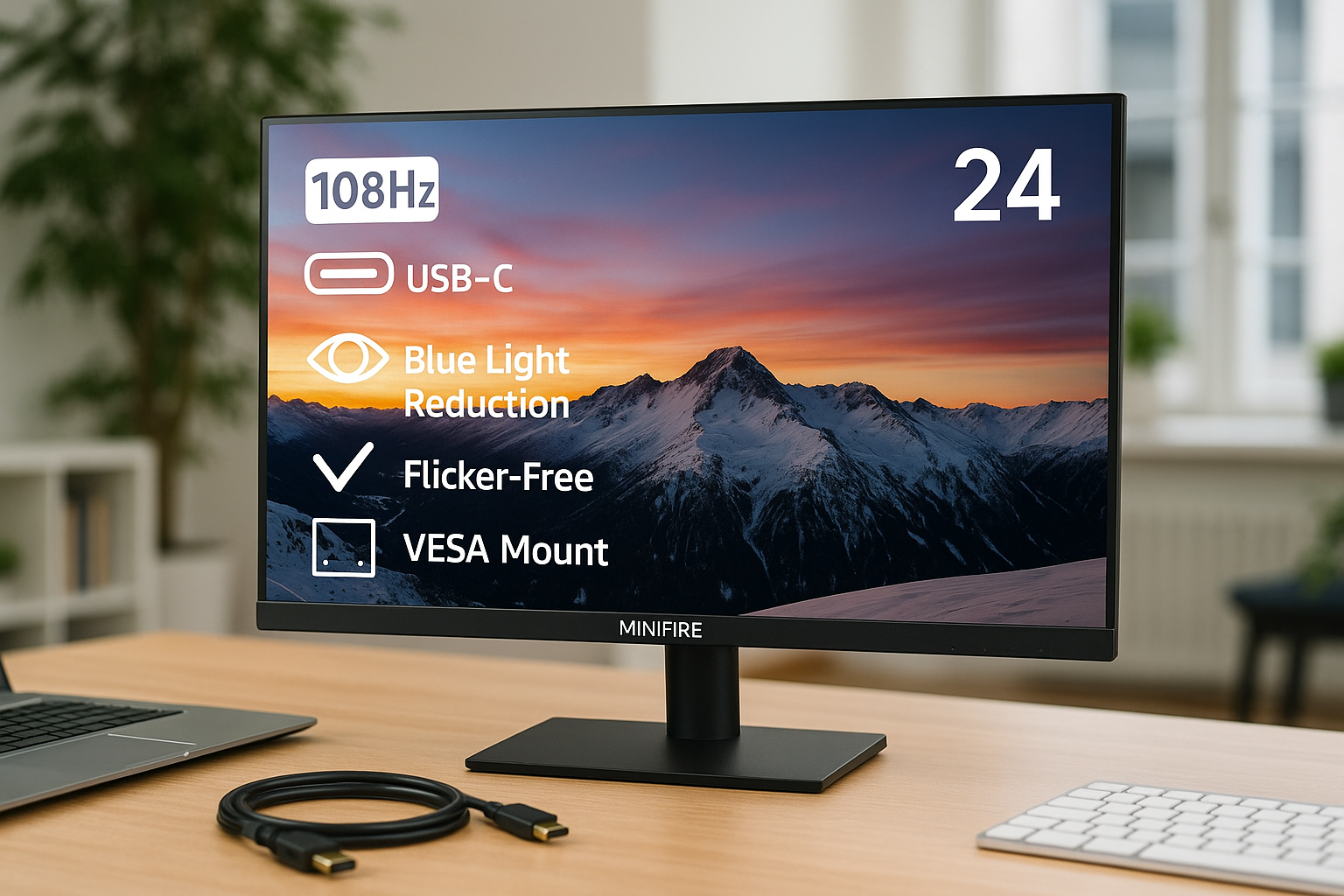 Minifire モニター24インチ ディスプレイ100Hz FHD 1080P USB-TypeC ブルーライト軽減 フリッカーフリー VESA対応 フレームレス HDMI1.4 コントラスト4000:1 チルト調節可 ビジネス用 三年保証 (HDMIケーブル付-MF24F2）