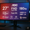 AOC ゲーミングモニター 27G42E/11, 27.0インチ, フルHD/1920×1080@180Hz, 応答速度0.5ms(MPRT), Fast IPS, HDMI2.0 x 1/ DP1.4x1,ブルーライト低減, フリッカーフリー, Adaptive Sync, HDR10対応, 3年保証