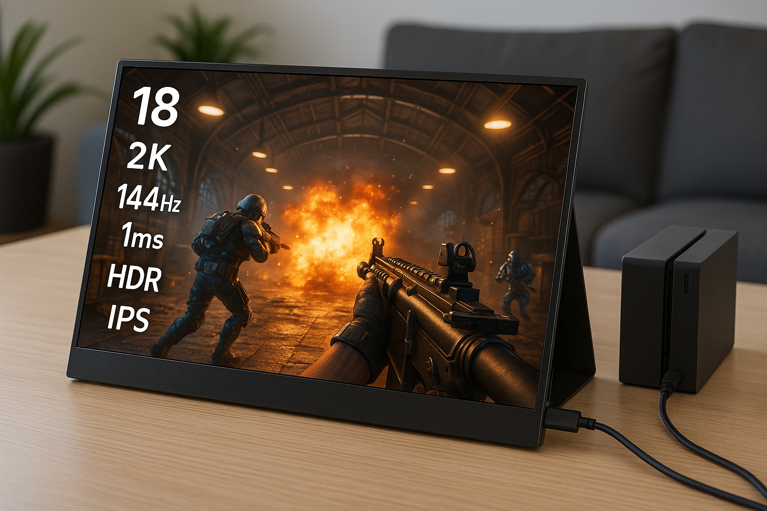 Acouto 2K モバイルモニター 18インチ 144Hz高速応答 1msゲーミングモニター HDRモード モバイルディスプレイ スイッチ用 USB Type-C/HDMI【2560x1600/非光沢/内蔵スピーカー/スタンド付/IPSパネル/VESA対応】