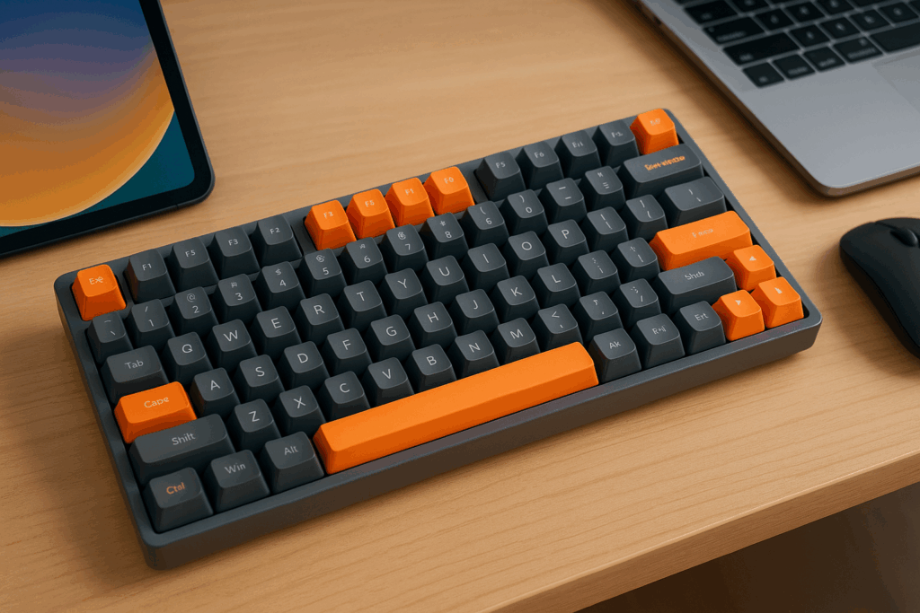 MAMBASNAKE+ZiYouLang M87 ゲーミングキーボード ワイヤレス Bluetooth/2.4GHz 80% 87キー メンブレン式 テンキーレス コンパクトキーボード 快速接続 最大3台マルチペアリング対応 静音 軽量化 無線 小型 iPad Windows Mac iOS Android 対応 グレーオレンジ