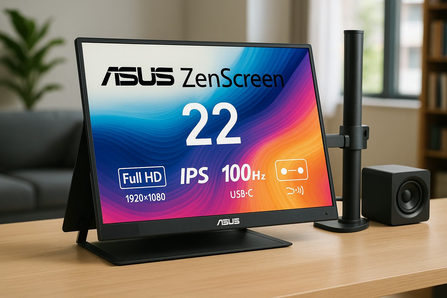 ASUS ZenScreen MB229CF-Jポータブルモニター 22型/フルFD/IPS/100Hz/USB-C PD 65W/スピーカー/キックスタンド/C型クランプアーム/サブウーファー/ 2.1チャンネルオーディオ/ 4年保証/国内正規品