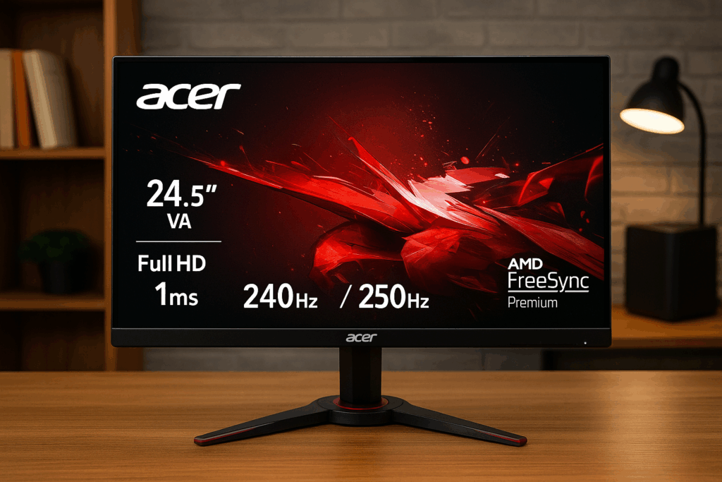 日本エイサー Acer ゲーミングモニター 24.5インチ VA 非光沢 フルHD 1ms 240Hz HDMI (250Hz DisplayPort/オーバークロック) AMD FreeSync™ Premium HDR 10 スピーカー内蔵 ヘッドホン端子 VESAマウント対応 チルト KG251QZbmiipx