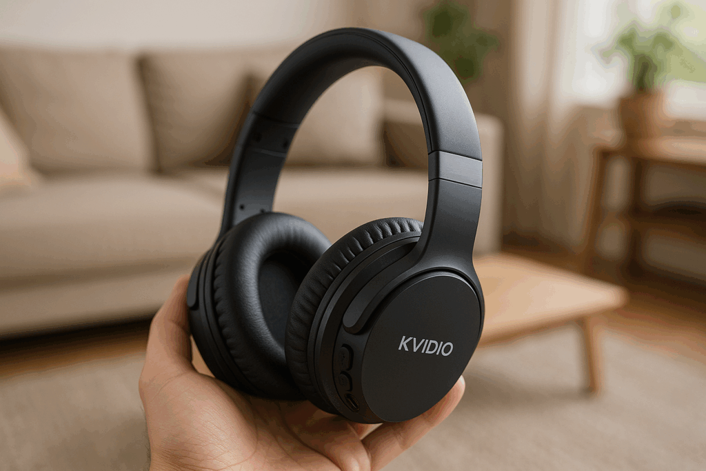 ワイヤレス ヘッドホン KVIDIO Bluetooth 5.3 65時間再生 ヘッドホン 40mm HD ドライバーユニット オーバーイヤーヘッドホン マイク内蔵 ヘッドホン 有線 無線 両用 遮音 密閉型 ハンズフリー通話可能 ブルートゥース ヘッドフォン ブラック (黒)