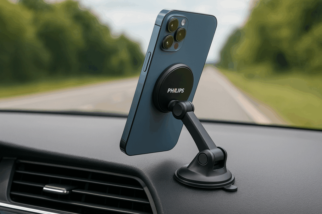 Philips (フィリップス) マグネット車載スマホホルダー magsafeホルダー 超強力吸着 真空吸盤 携帯ホルダー 多角度調整 360°回転な台座 車用ホルダー 折りたたみ式 片手操作 カー用品 全機種対応 DLK4131B