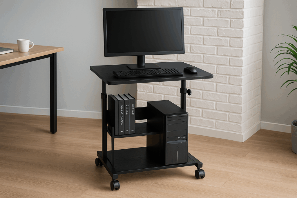DAIWIN パソコンワゴン pcラック cpuワゴン 昇降式 天板高さ調節可能 幅60×奥行35×高さ71~95cm キャスター付き pc 棚 デスクワゴン パソコン収納 木製 デスクサイドワゴン パソコン 棚 複合機ラック オフィス収納 オフィスワゴン 移動便利 在宅勤務 (ブラック)