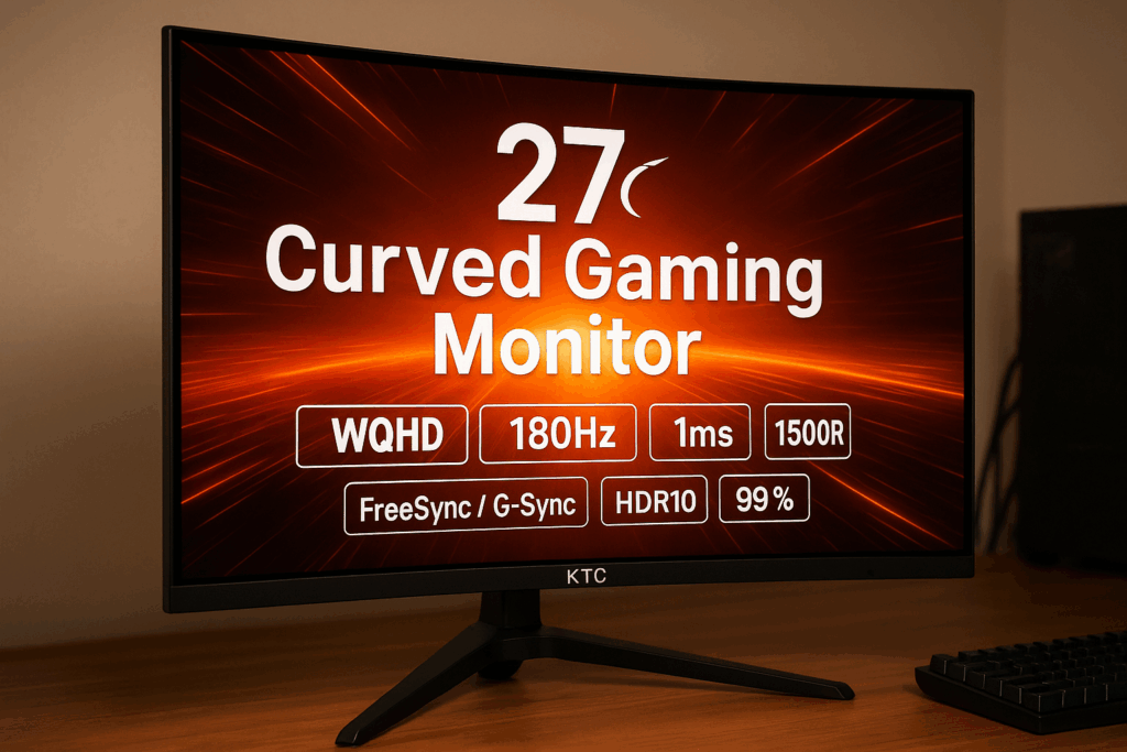 KTC 27インチ 湾曲ゲーミングモニター WQHD (2560x1440) 180Hz 1ms 5000:1コントラスト比 132%sRGB VAパネル FreeSync & G-Sync対応 HDR10 PS5対応 1500Rカーブ HDMI×2 DP×2 H27S17