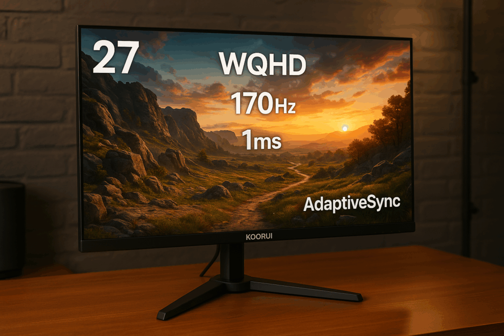 KOORUI ゲーミングモニター 27インチモニター WQHD 170Hz 1ms PCモニター ディスプレイ VA AdaptiveSync G-SYN互換 DPx1/HDMIx2/ブルーライトカート/VESA/ゲームモード(FPS/RPG)/傾き調節 GN03